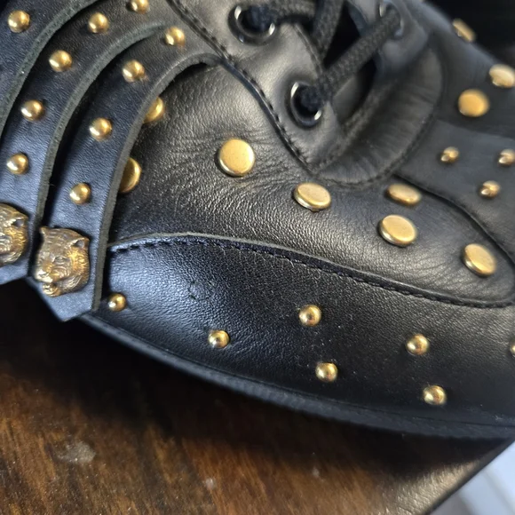 Gucci Black and Gold Studded Men's Sneakers - Picture 4 of 10